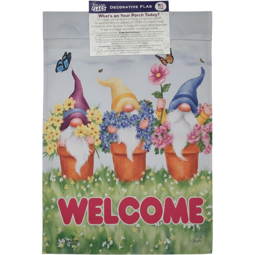 Toland Home Garden Welcome Gnomes Decorative House Flag 28x40 Spring Floral New